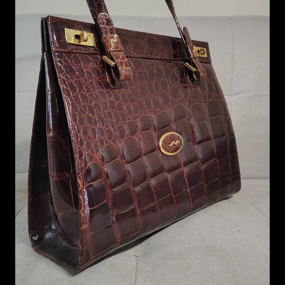 1970s Vintage Bag - True Crocodile - Nieri Argenti - Made in Italy.